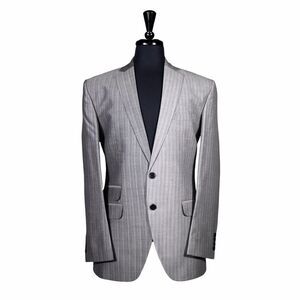 Mens Blazer Gray Striped Wool Blend Contrast Dress Formal Jacket Sport Coat 40R
